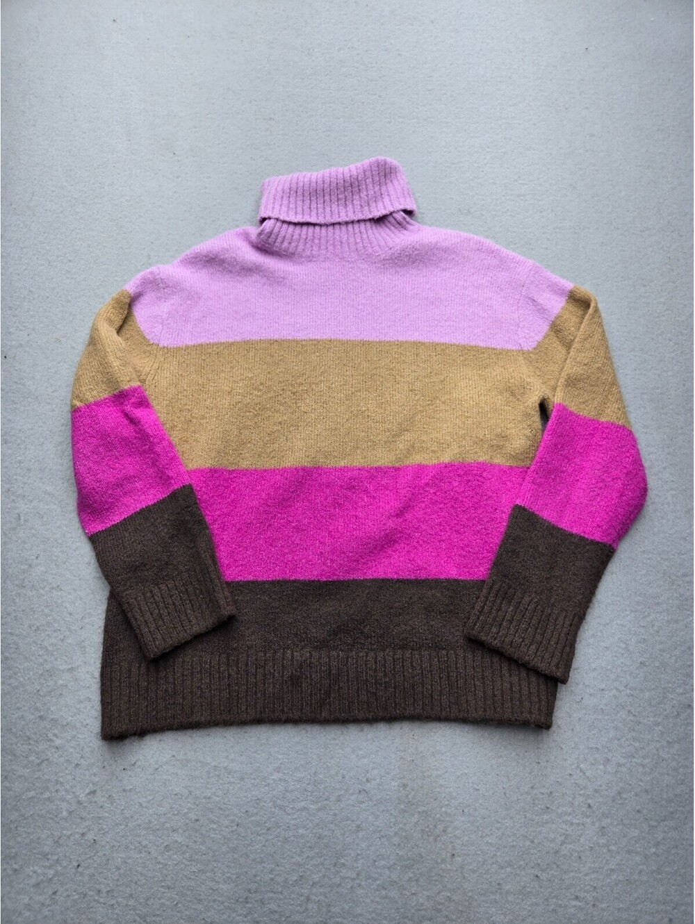 Ann Taylor Women's Sweater Small Brown/Pink Pullover Color Block Turtleneck